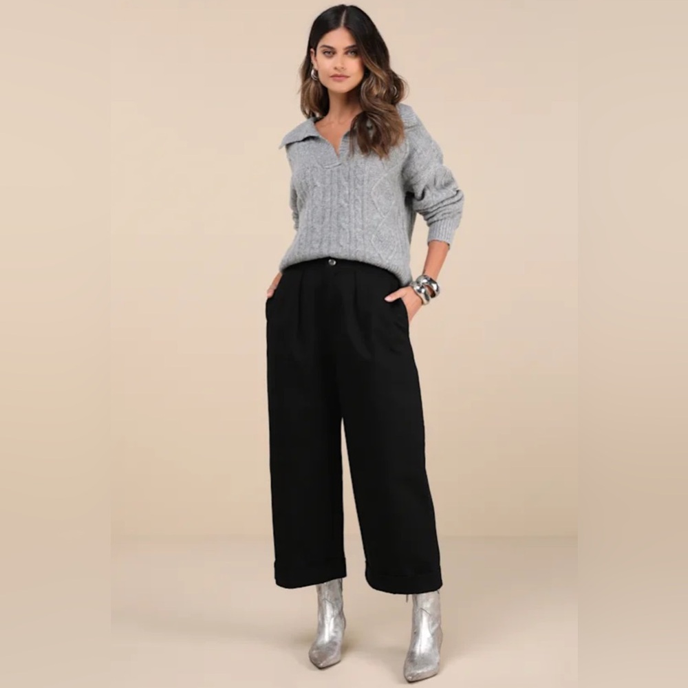 Lulus Easy Confidence Black Cuffed Wide-Leg Pants size XL nwt